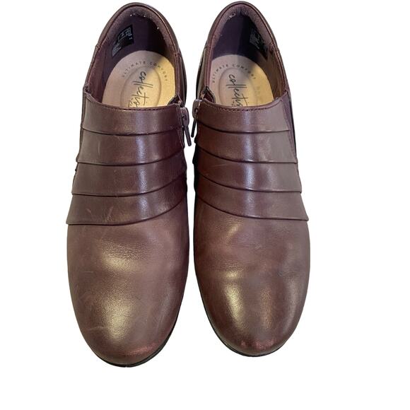 Clarks collection Emslie Guide size 8 low block comfort heel Burgundy brown hue - Picture 3 of 9